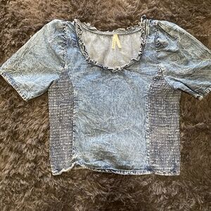 ROPER Western Shirt Womens M Crop Top Blue